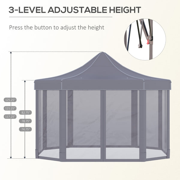 13' x 10' Octagon Pop Up Canopy Tent with Zippered Mesh Sidewalls - Grey