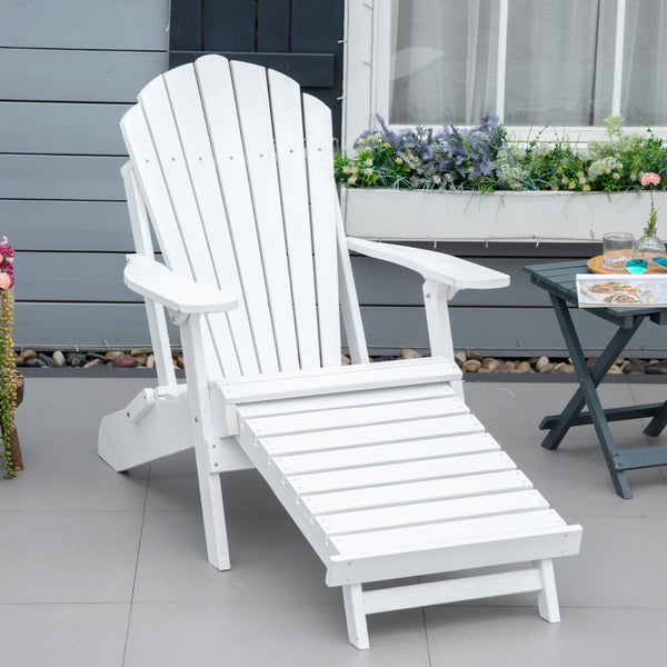 Foldable Adirondack Chair with Ottoman - White