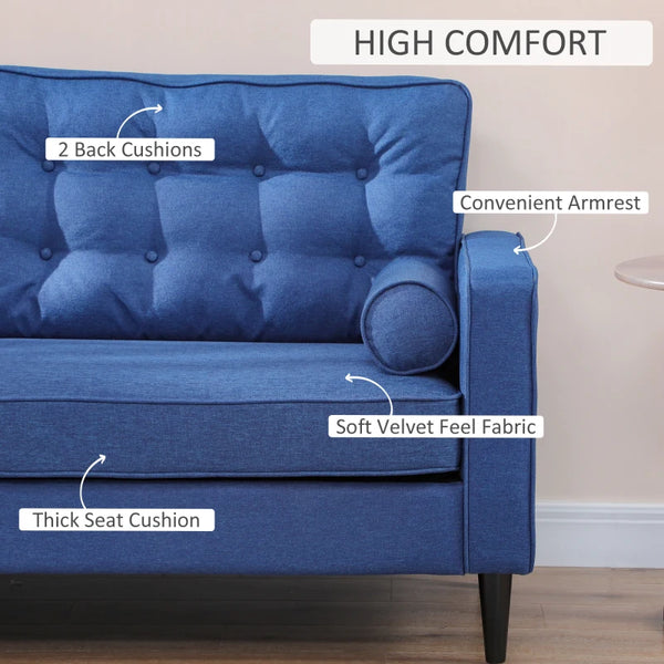 Button-Tufted Mid-Century Sofa - Dark Blue