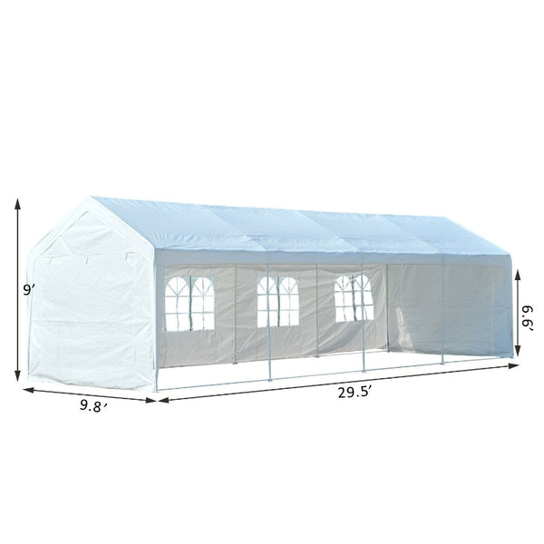 10x30 ft Large Steel Party Carport Canopy Tent with Sides - White