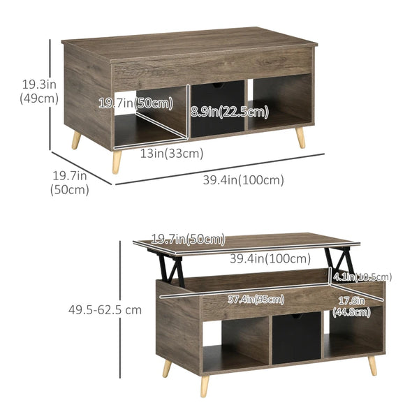Lift Top Coffee Table with Hidden Storage - Grey