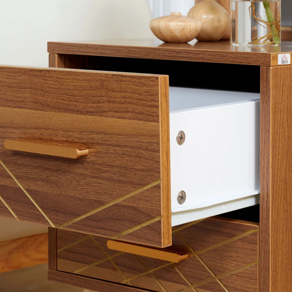 Bedside Table with 2 Drawers - Brown