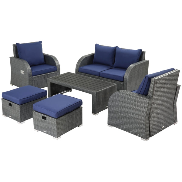 6pc Outdoor Rattan Wicker Sofa Set - Dark Blue