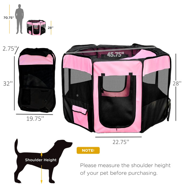 46" Portable Pet Playpen with Carry Bag - Pink
