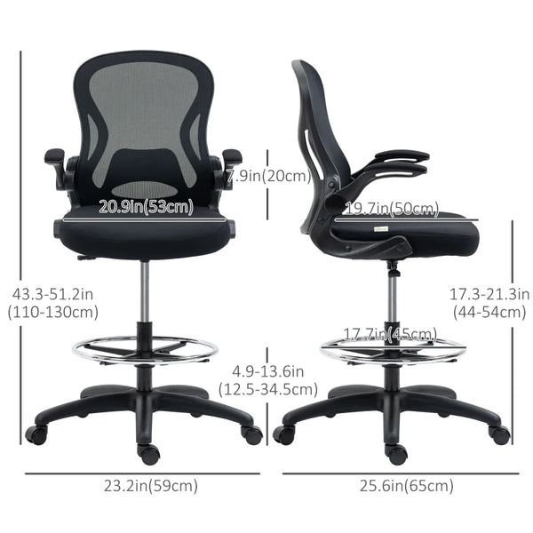 Adjustable Mesh Desk Flip-up Armrests Chair - Black