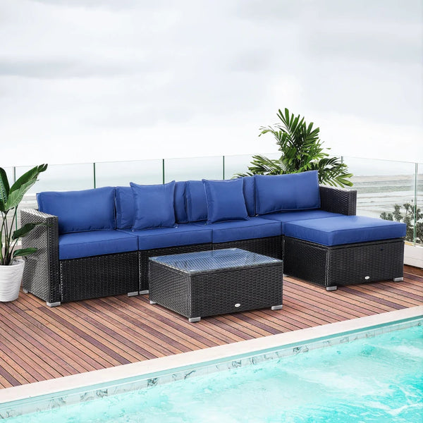 6pc Outdoor Rattan Wicker Patio Furniture Set - Black and Blue