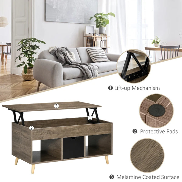 Lift Top Coffee Table with Hidden Storage - Grey