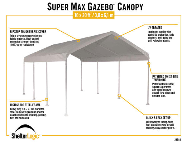 10x20 ft SuperMax Heavy Duty Eight Leg Gazebo Canopy Tent