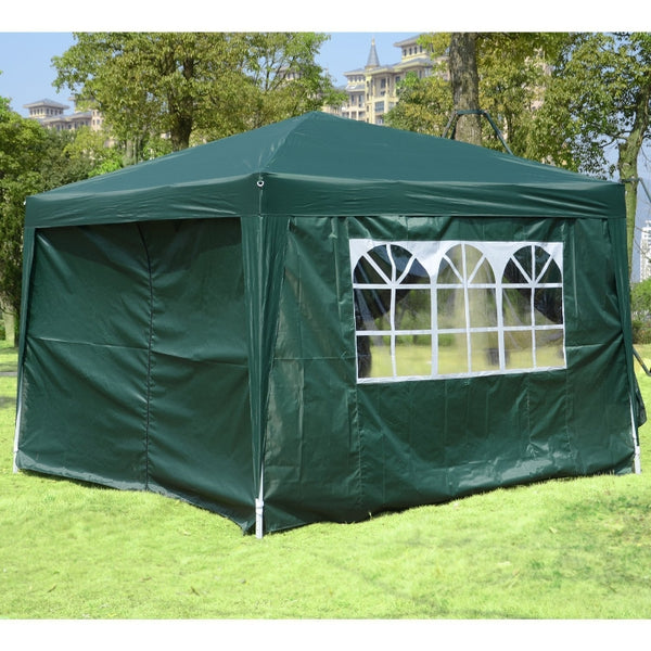 10x10 ft Easy Folding Pop Up Wedding Party Pavilion Tent with 4 sidewalls - Green