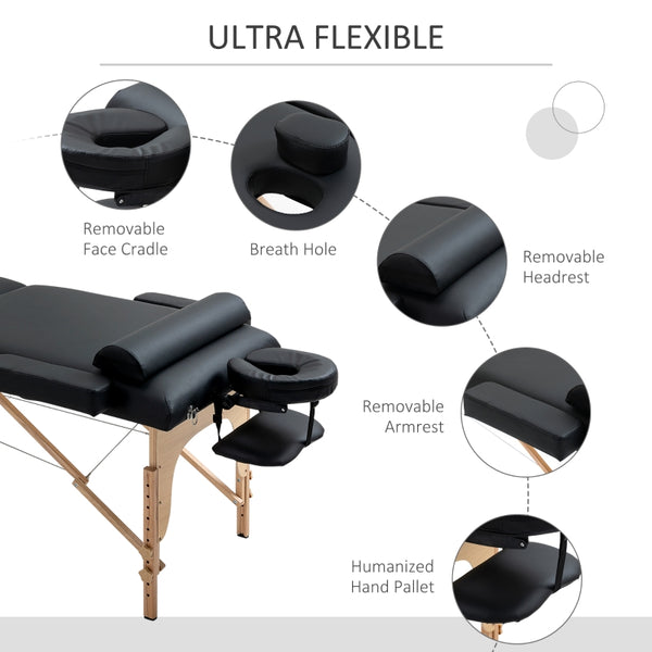 Portable Physio Reiki Massage Esthetics Table Bed With Bolster Pillow - Black