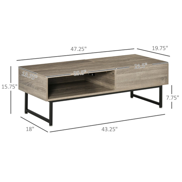 Modern Lift Top Coffee Table with Hidden Storage Compartment - Gray