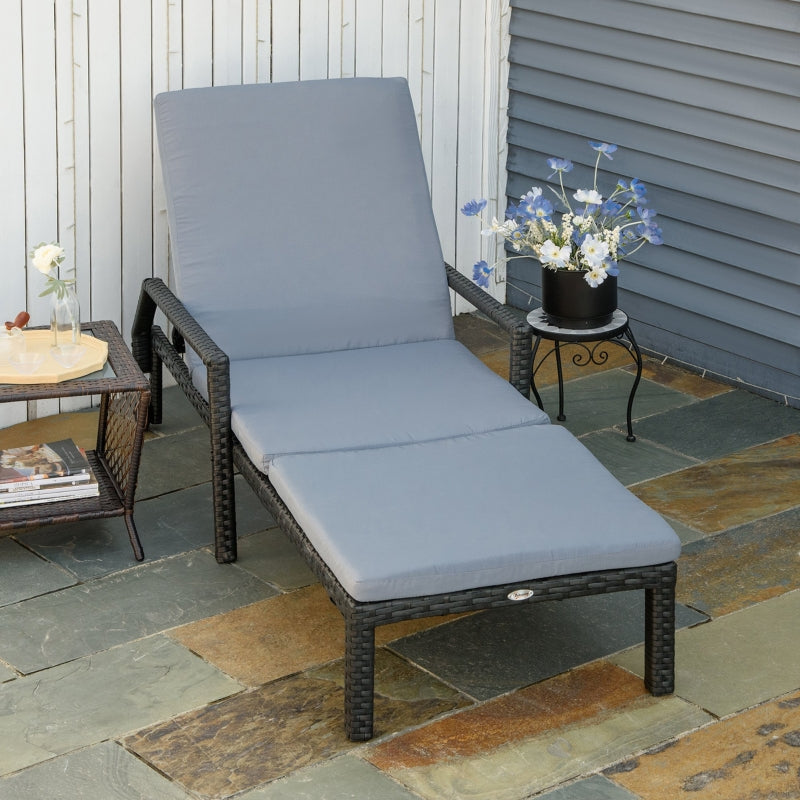 Outdoor PE Rattan Sun Chaise Lounger - Gray