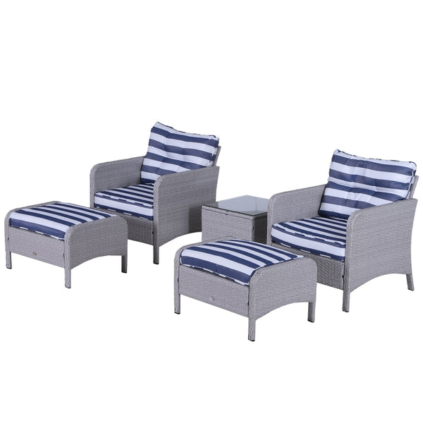 5pc Outdoor Rattan Wicker Conversation Sofa Set - Blue and White
