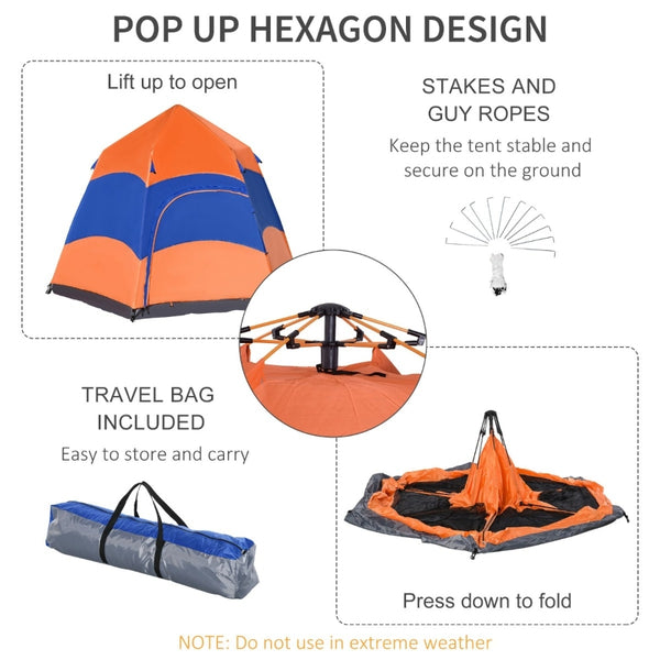 Easy Pop Up Portable Tent - Orange and Blue