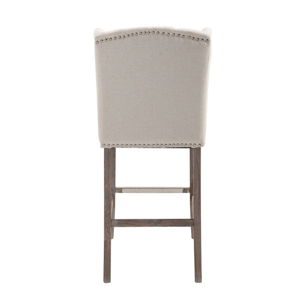 Traditional Beige Button Tufted Bar Stool Counter Height Dining Chairs - Set of 2