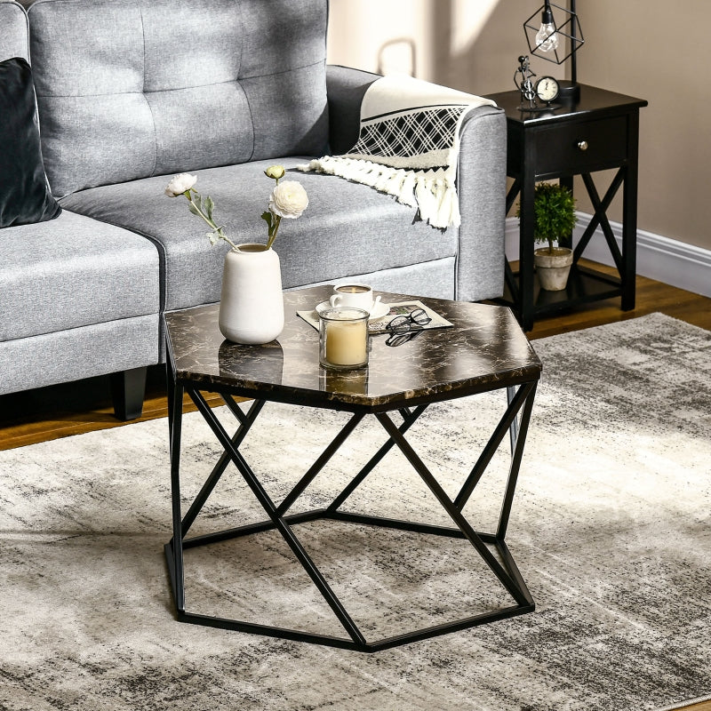 Coffee Table with Gloss Marble Tabletop - Black