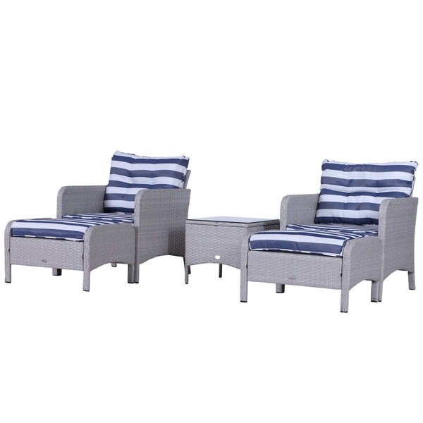5pc Outdoor Rattan Wicker Conversation Sofa Set - Blue and White