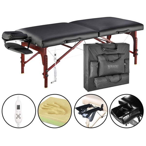 Montclair 31" LX Heated Therma Top Premium Portable Massage Table Package, Black with Memory Foam