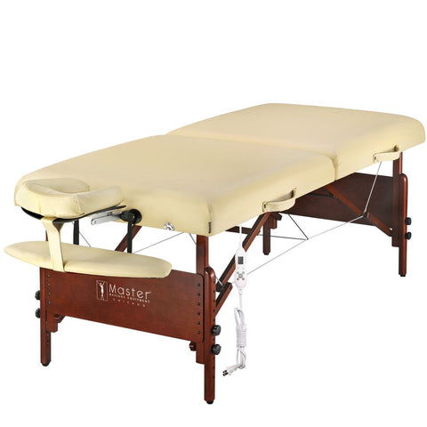 Del Ray 30" LX Heated Therma Top Premium Portable Massage Table Package, Cream with Memory Foam