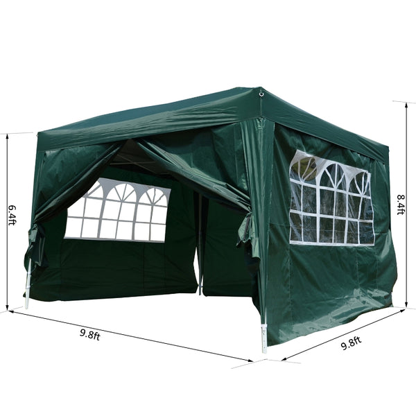 10x10 ft Easy Folding Pop Up Wedding Party Pavilion Tent with 4 sidewalls - Green