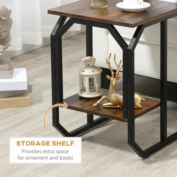Industrial Side Table with Storage Shelf - Espresso