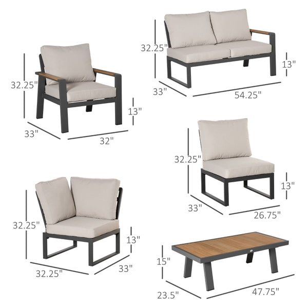 6pc L-shaped Patio Furniture Set - Cream White