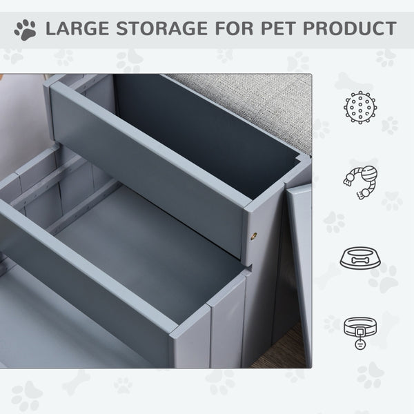 3 Step Wooden Carpeted Pet Stairs - Gray