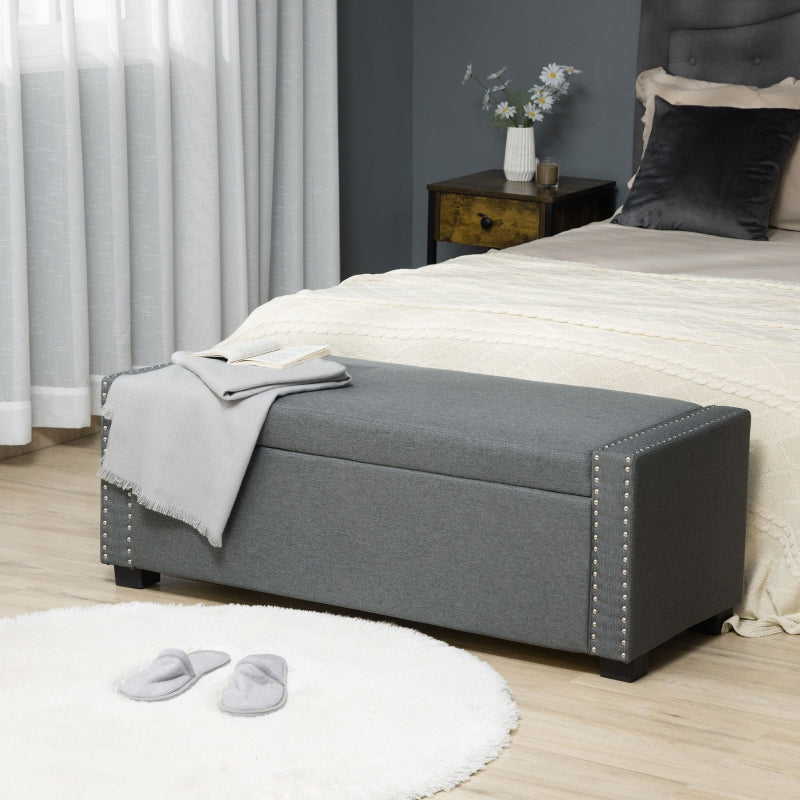 Upholstered Flip Top Storage Bench - Light Gray