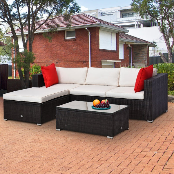 5pc Rattan Wicker Outdoor Sectional Sofa Patio Furniture Set - Cream