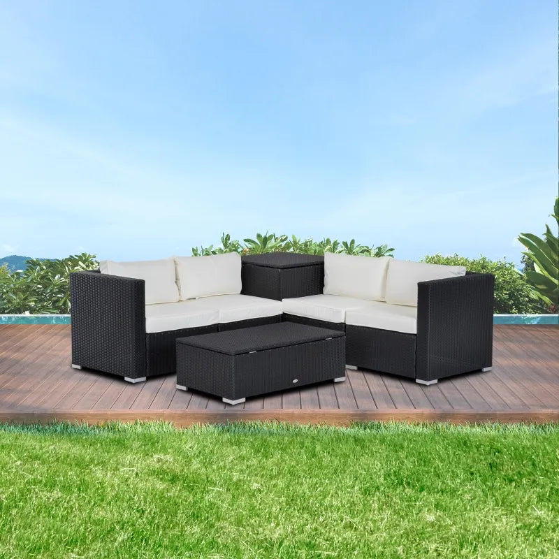 6pc Rattan Patio Garden Furniture Set with Storage