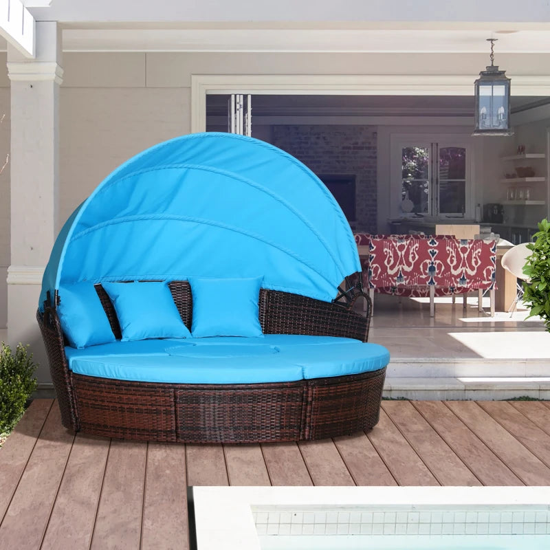 4pc Cushioned Outdoor Rattan Wicker Set with Sun Canopy - Blue