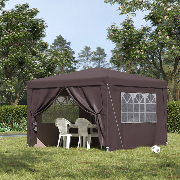 10x10 ft Easy Folding Pop Up Wedding Party Pavilion Tent with 4 sidewalls - Coffee