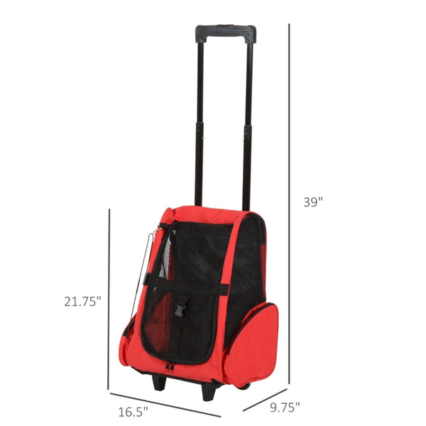Portable Pet Carrier Rolling Backpack -  Red