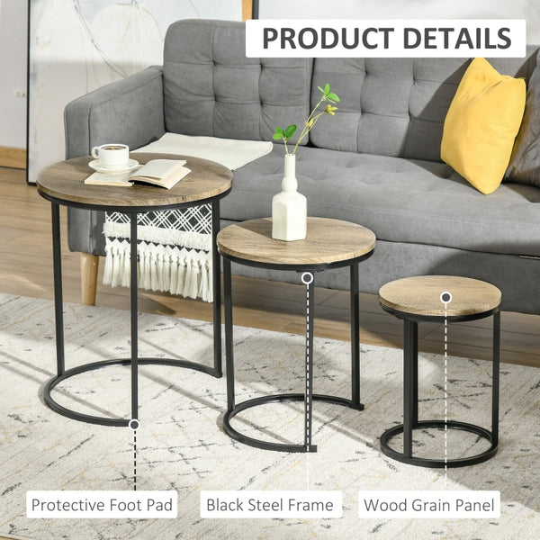 Set of 3 Round Nesting Coffee Tables - Brown