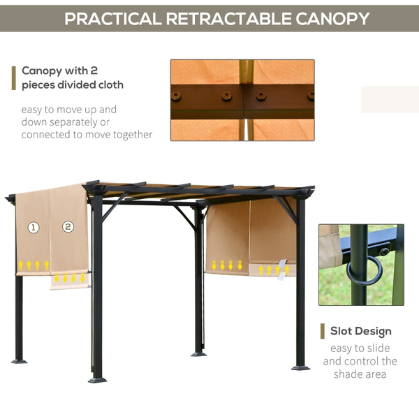 10' x 10' Outdoor Retractable Canopy Pergola - Light Brown