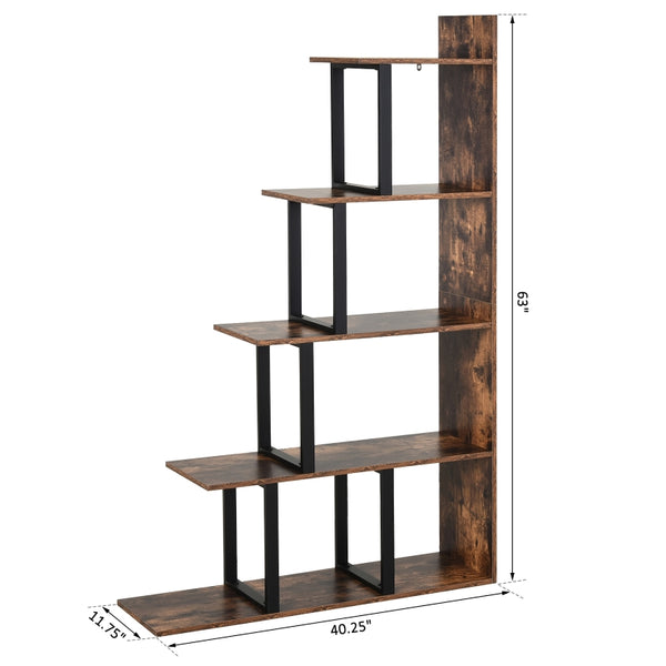 5-Tier Wooden Ladder Bookshelf - Rustic Brown