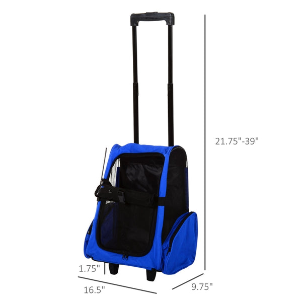 Portable Pet Carrier Rolling Backpack - Blue