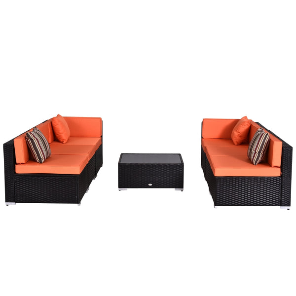 7pc Wicker Patio Furniture Sectional Sofa Set with Cushions - Orange