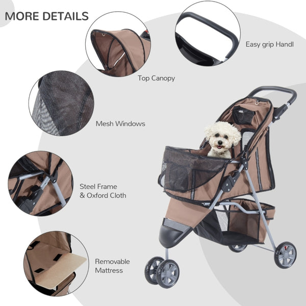Folding  Pet Stroller Carrier -  Coffee