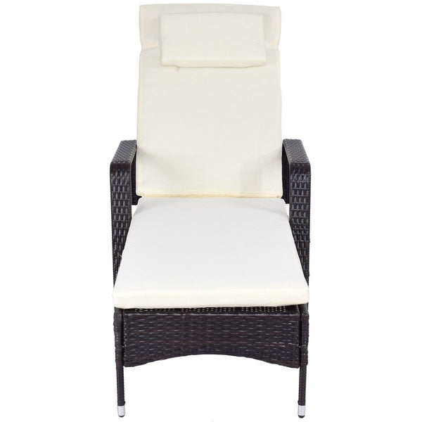 Adjustable Wicker Rattan Patio Reclining Chaise Lounge Chair - White