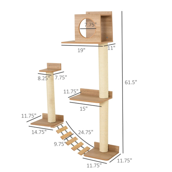 Wall Mounted Multilevel Cat Tree Activity Center with Scratching Posts - Yellow