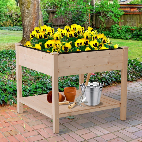 Wooden Raised Flower Bed - Natural