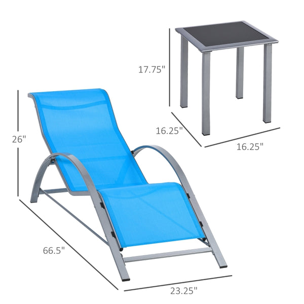 3pc Patio Lounge Chair Set with Table - Blue