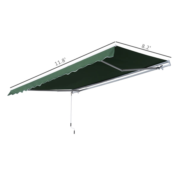 12x8.2ft Manual Retractable Patio Awning - Green