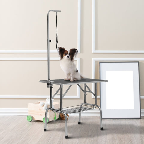 36" Stainless Steel Dog Grooming Table with Adjustable Arm and Basket - Black