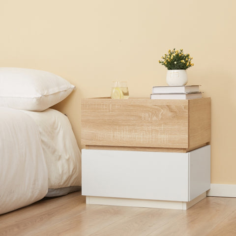 Bedside Table with 2 Stackable Drawers - Natural