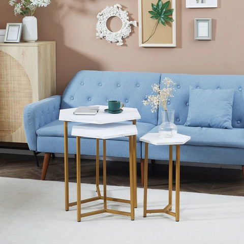 3pc Nesting Side Tables - White and Gold