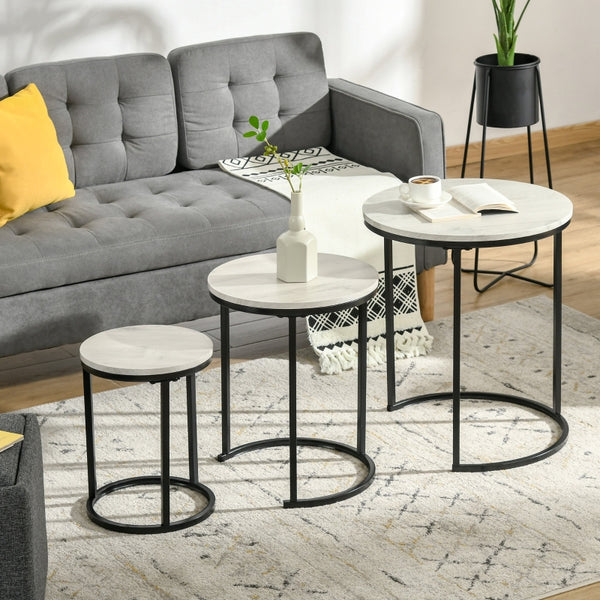 Set of 3 Round Nesting Coffee Tables - Gray