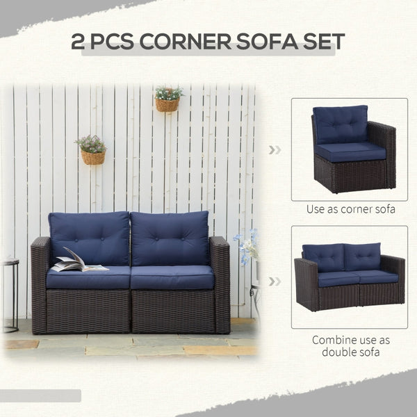 2pc Patio Wicker Corner Sofa Set - Dark Blue
