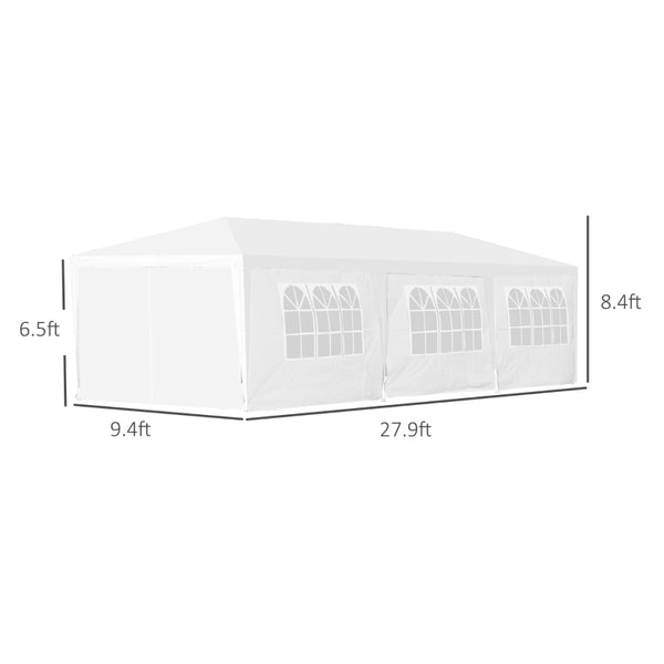 10x30 ft Light Duty Pavilion Canopy Tent with 8 Removable Walls - White